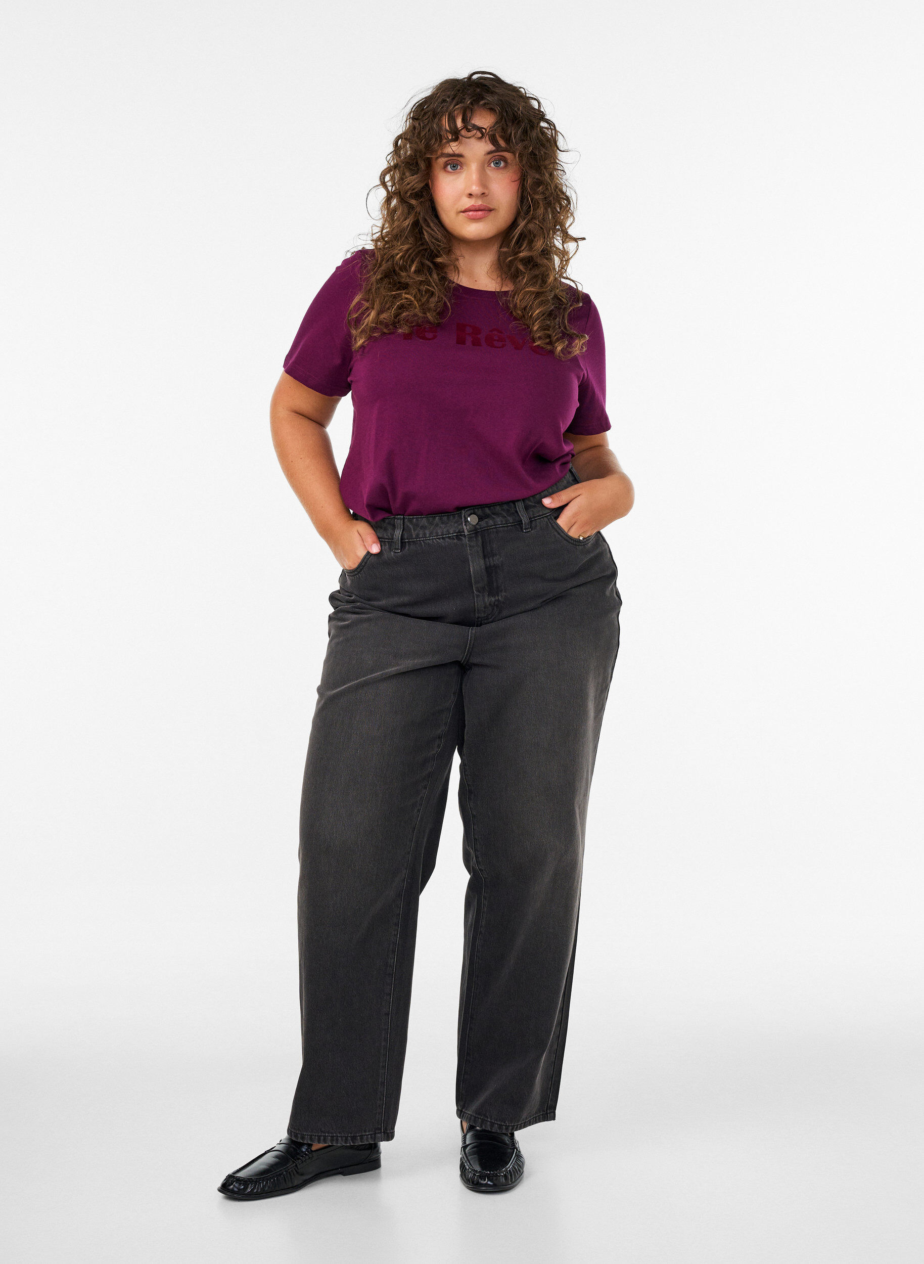 ZizzifashionOrganic cotton T-shirt with velour text, Purple, Model image number 1