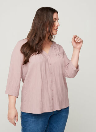 V-neck viscose blouse with buttons, Deauville Mauve , Model image number 0