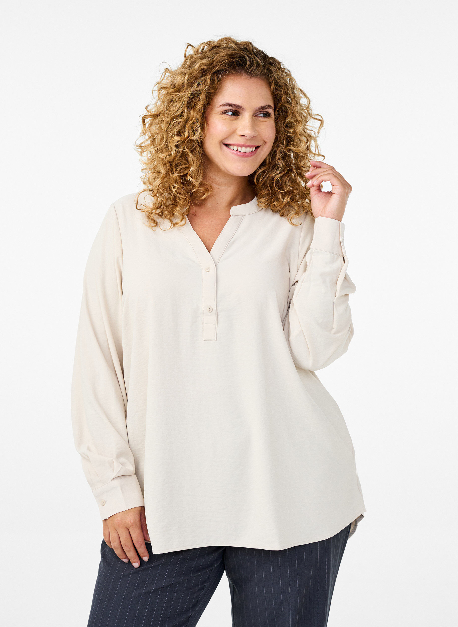 FLASH - Shirt blouse with long sleeves, Beige, Model