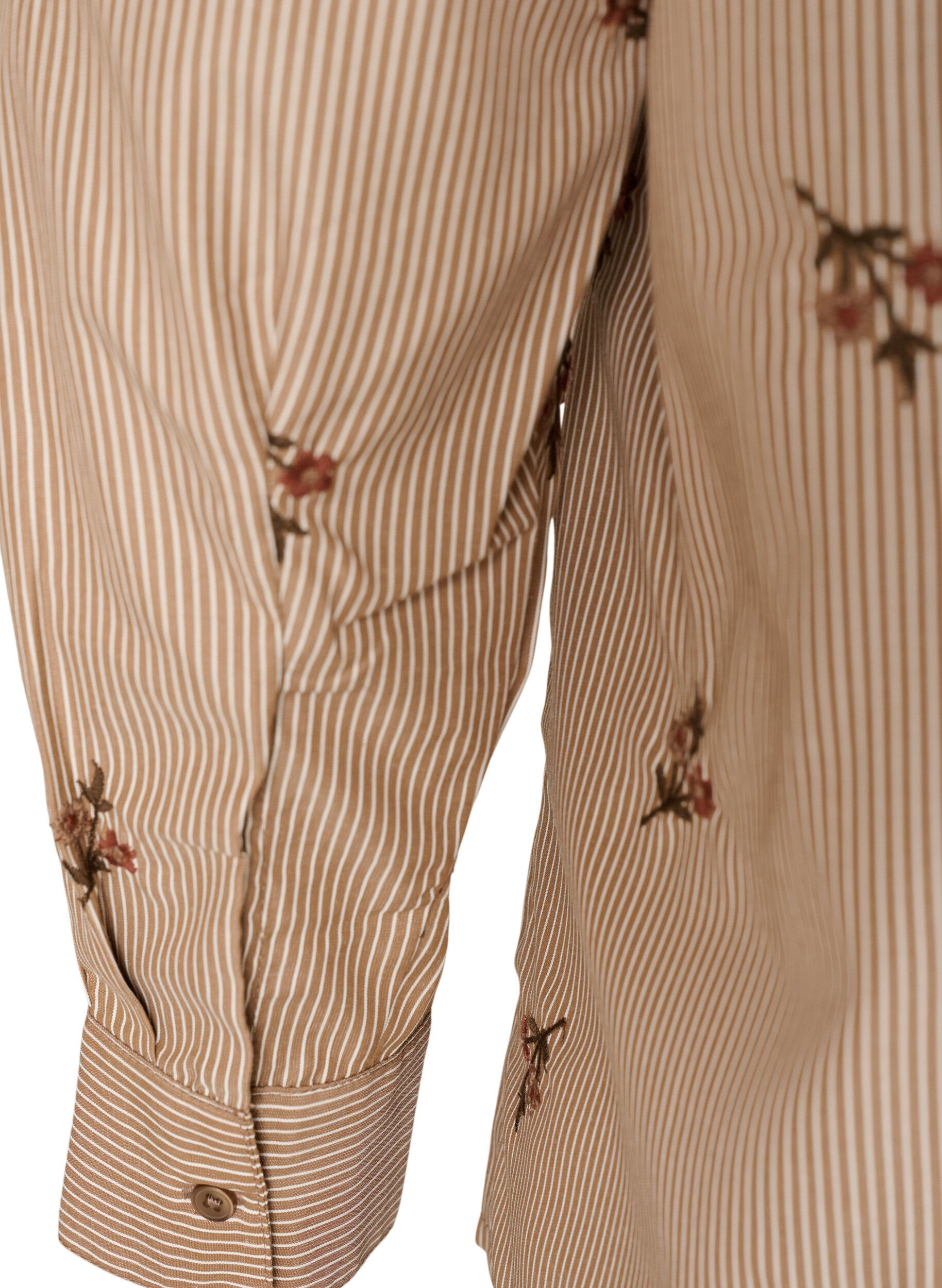 ZizzifashionStriped shirt with embroidered flowers, Brown, Packshot image number 3