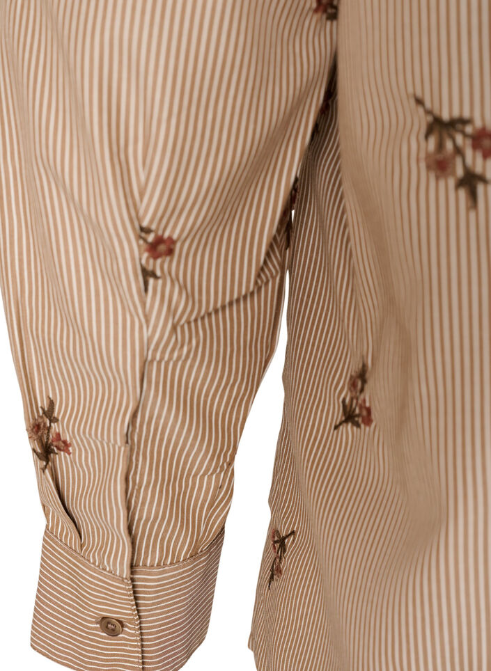 Striped shirt with embroidered flowers, Brown, Packshot