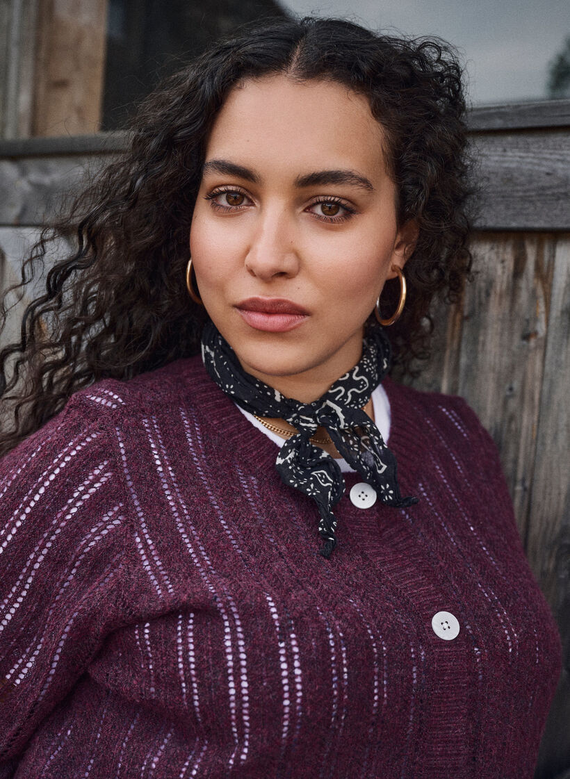 Knitted cardigan with openwork pattern, Dark Bordeaux, Image image number 0