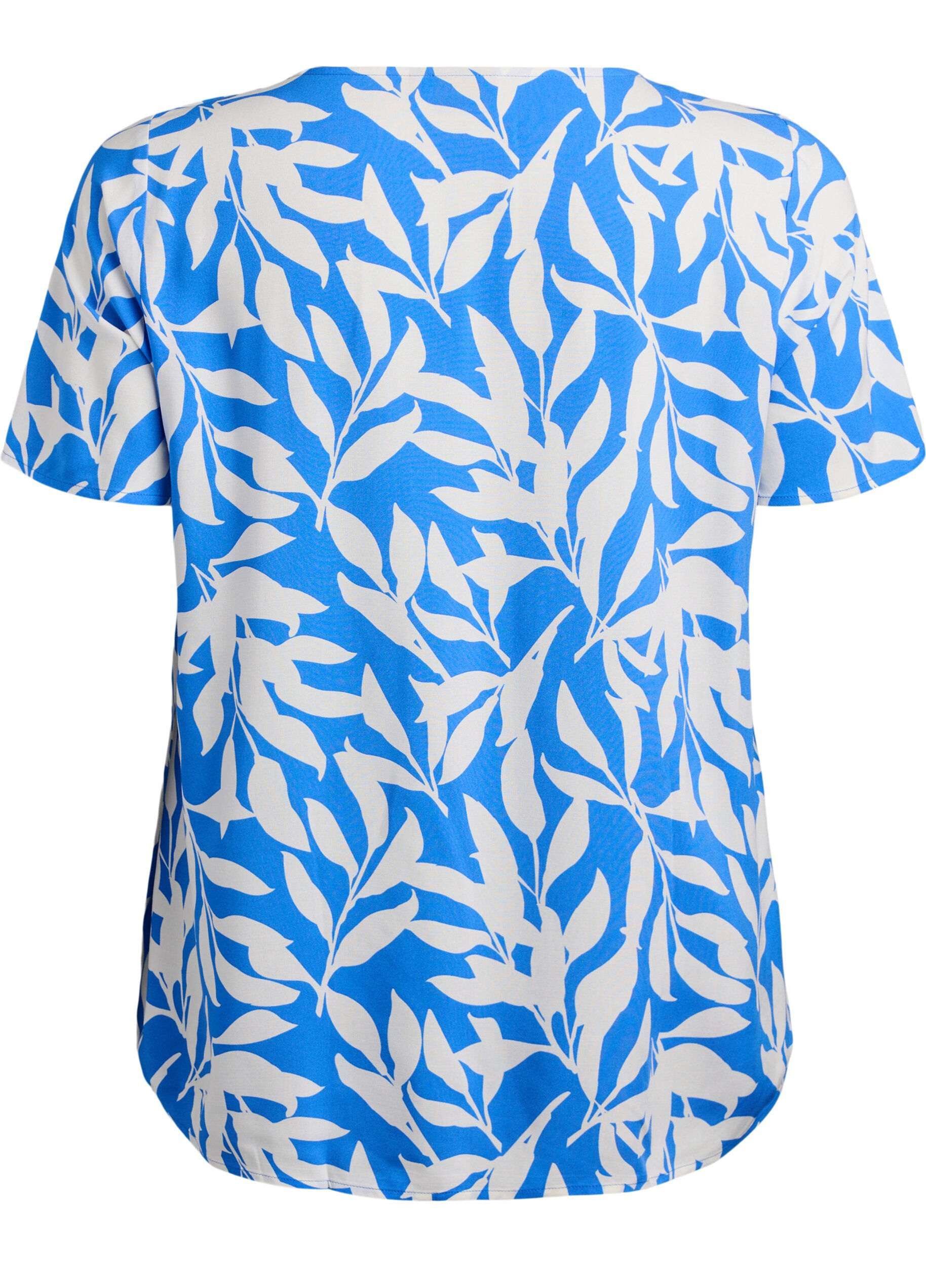 Zizzifashion Short sleeve viscose blouse with print, Blue, Packshot image number 1