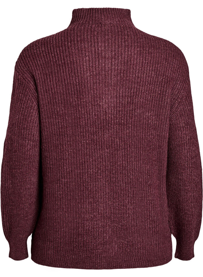 Knitted sweater with high neck and zipper, Red, Packshot image number 1