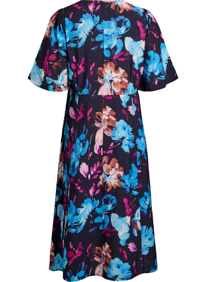 Midi dress with floral print and empire line, Black, Packshot image number 1