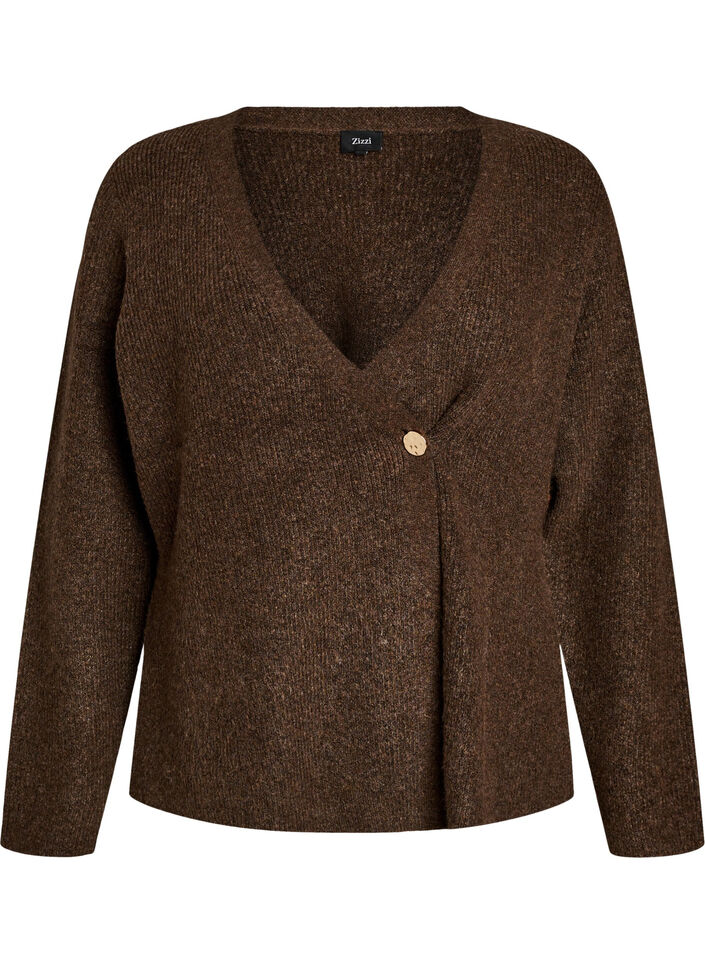 Knitted cardigan with an asymmetric closure, Brown, Packshot image number 0