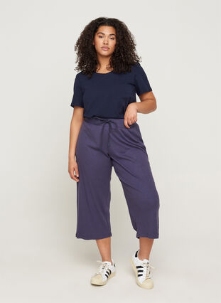 Loose culotte trousers in rib fabric, Odysses Gray, Model image number 2