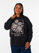 Sweatshirt with rose print and rhinestones, Black, Model image number 0