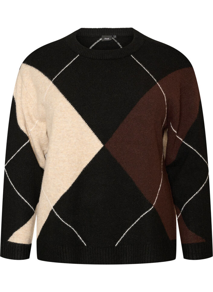 Knit with harlequin pattern, Black, Packshot image number 0