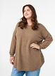 Long knitted blouse with ball buttons, Brown, Model image number 0