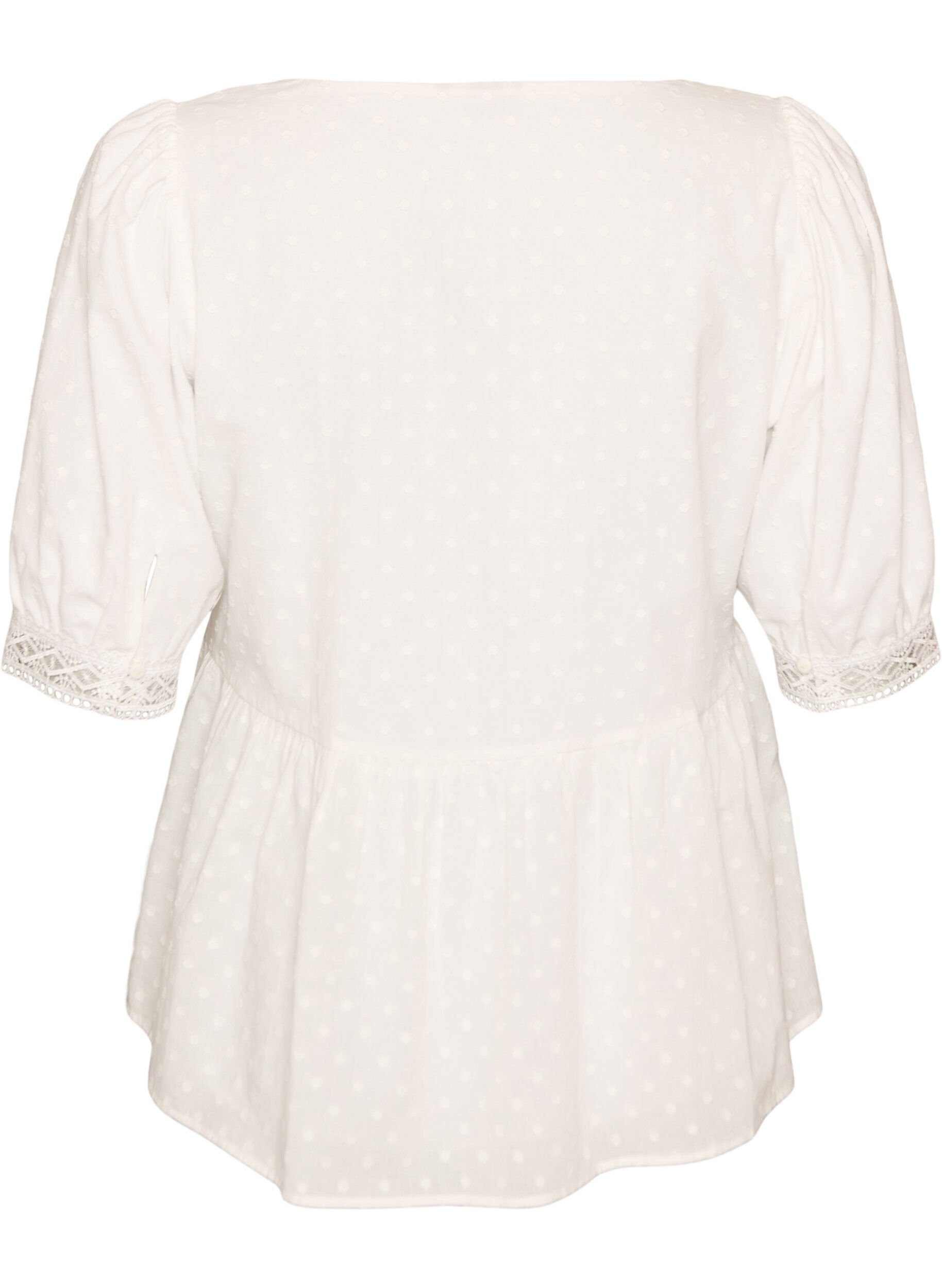 Zizzifashion Blouse in textured cotton with crochet details, White, Packshot image number 1