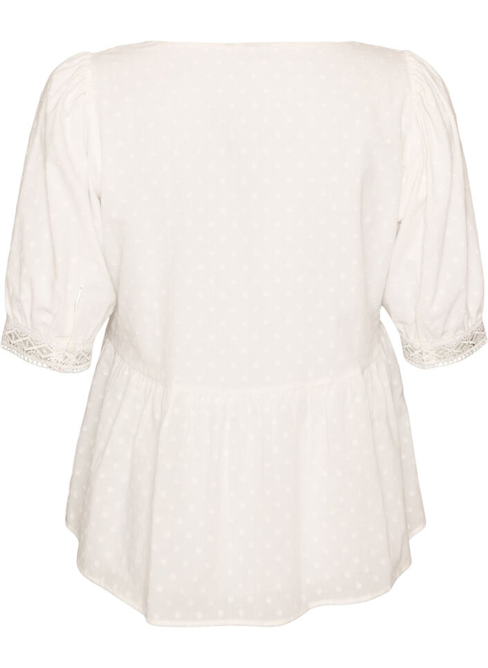 Blouse in textured cotton with crochet details, White, Packshot image number 1