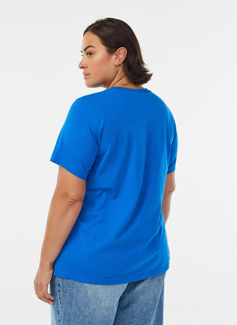 Basic cotton T-shirt with round neck, Blue, Model image number 2