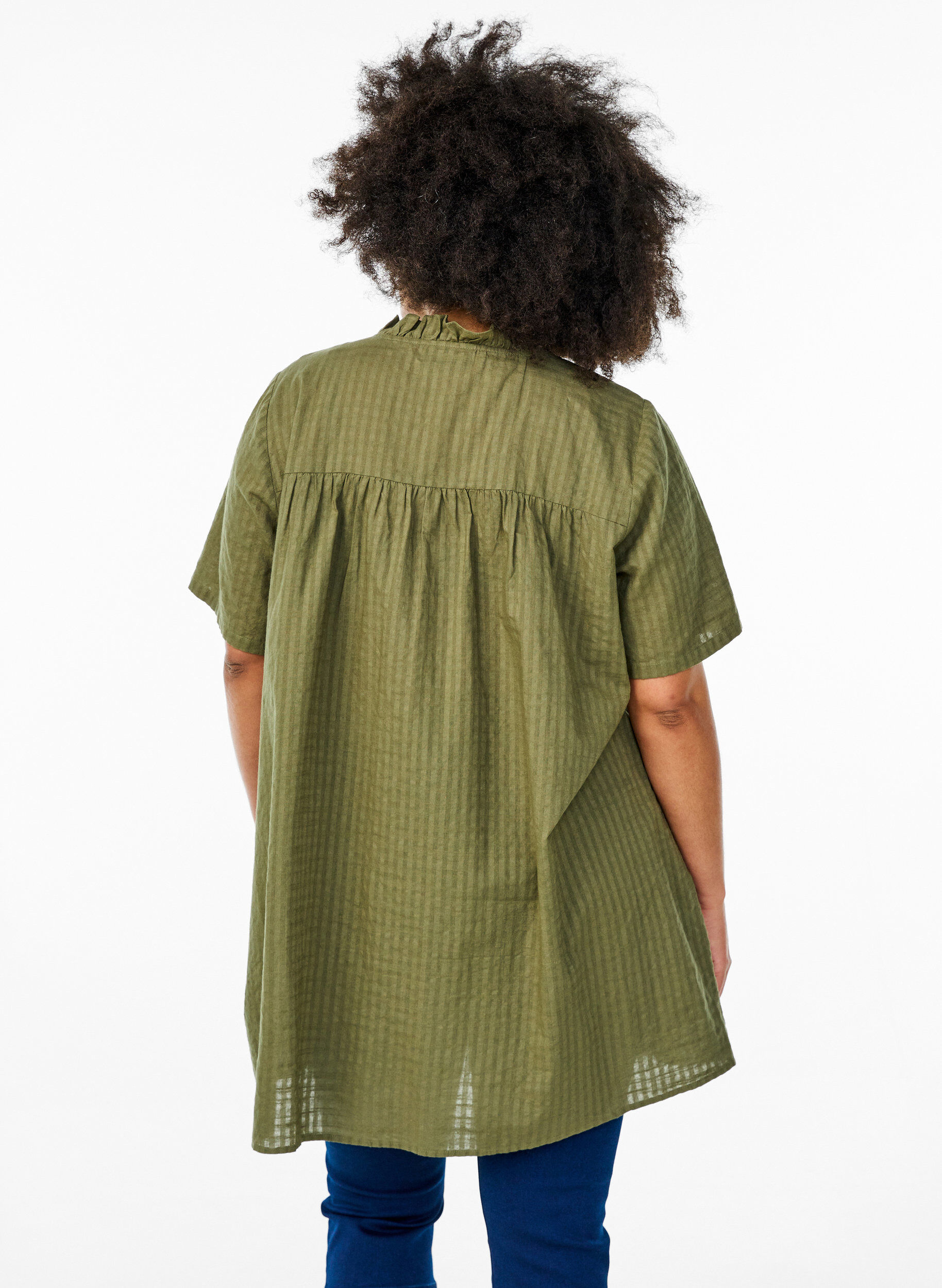 Zizzifashion A-shaped tunic with short sleeves and buttons, Green, Model image number 2