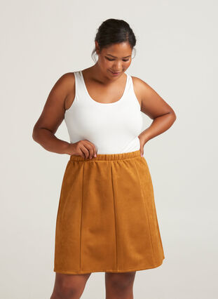 Skirt in faux suede, Warm Brown, Model image number 0