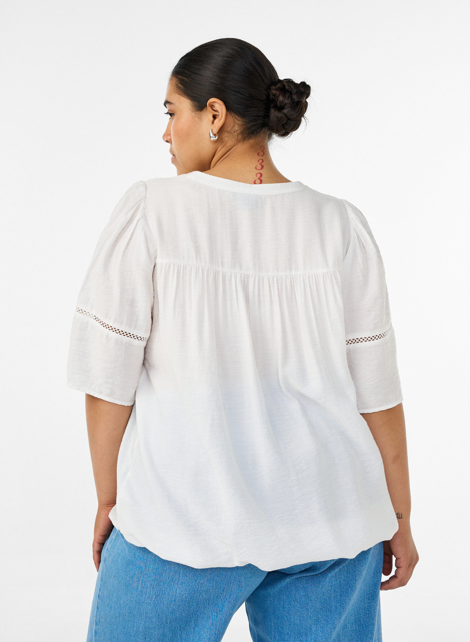 ZizzifashionViscose blouse with pintucks and balloon effect, Vanilla, Model image number 2
