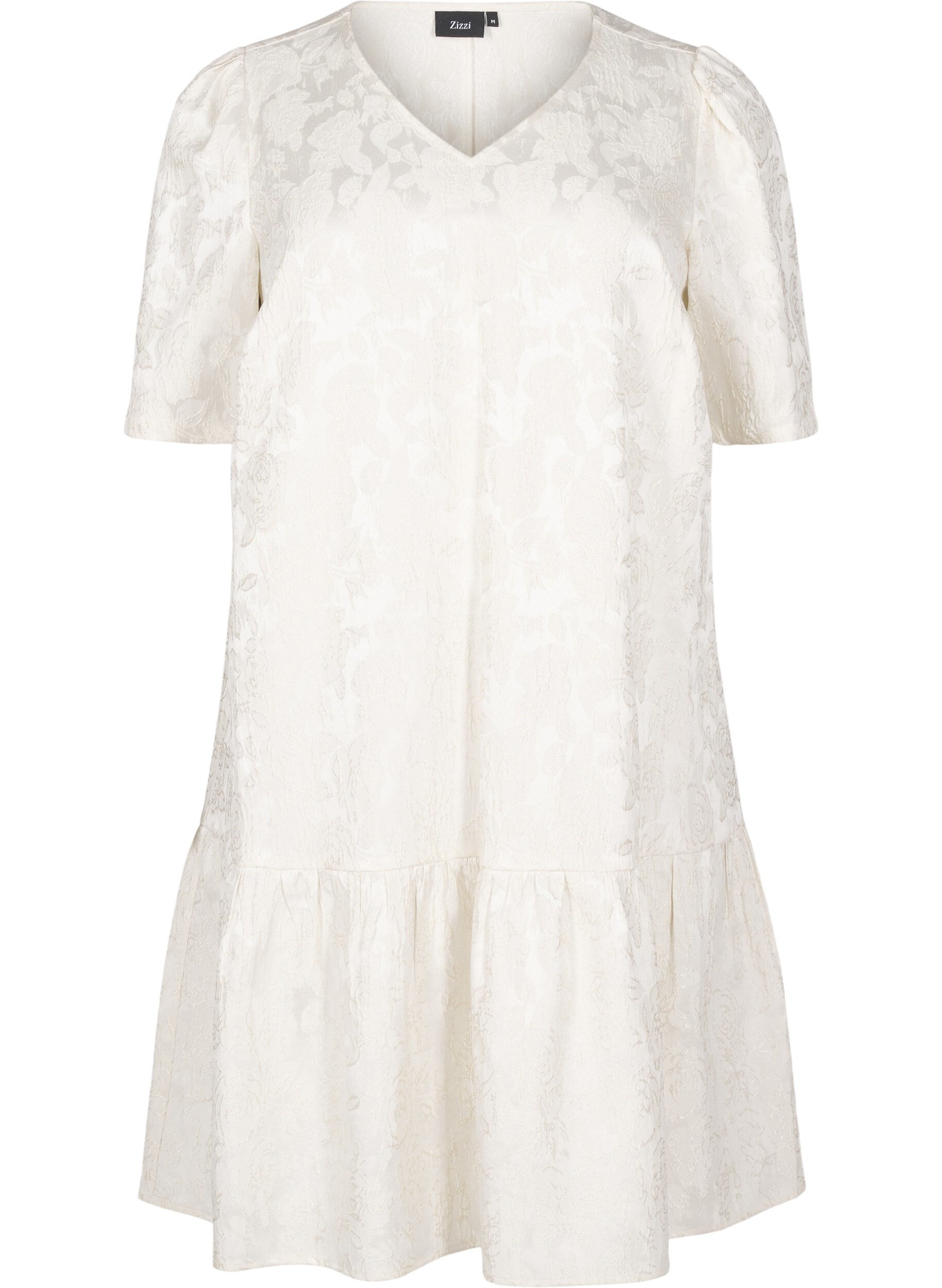 Zizzifashion Knee-length jacquard dress with short sleeves, Whisper White, Packshot image number 0