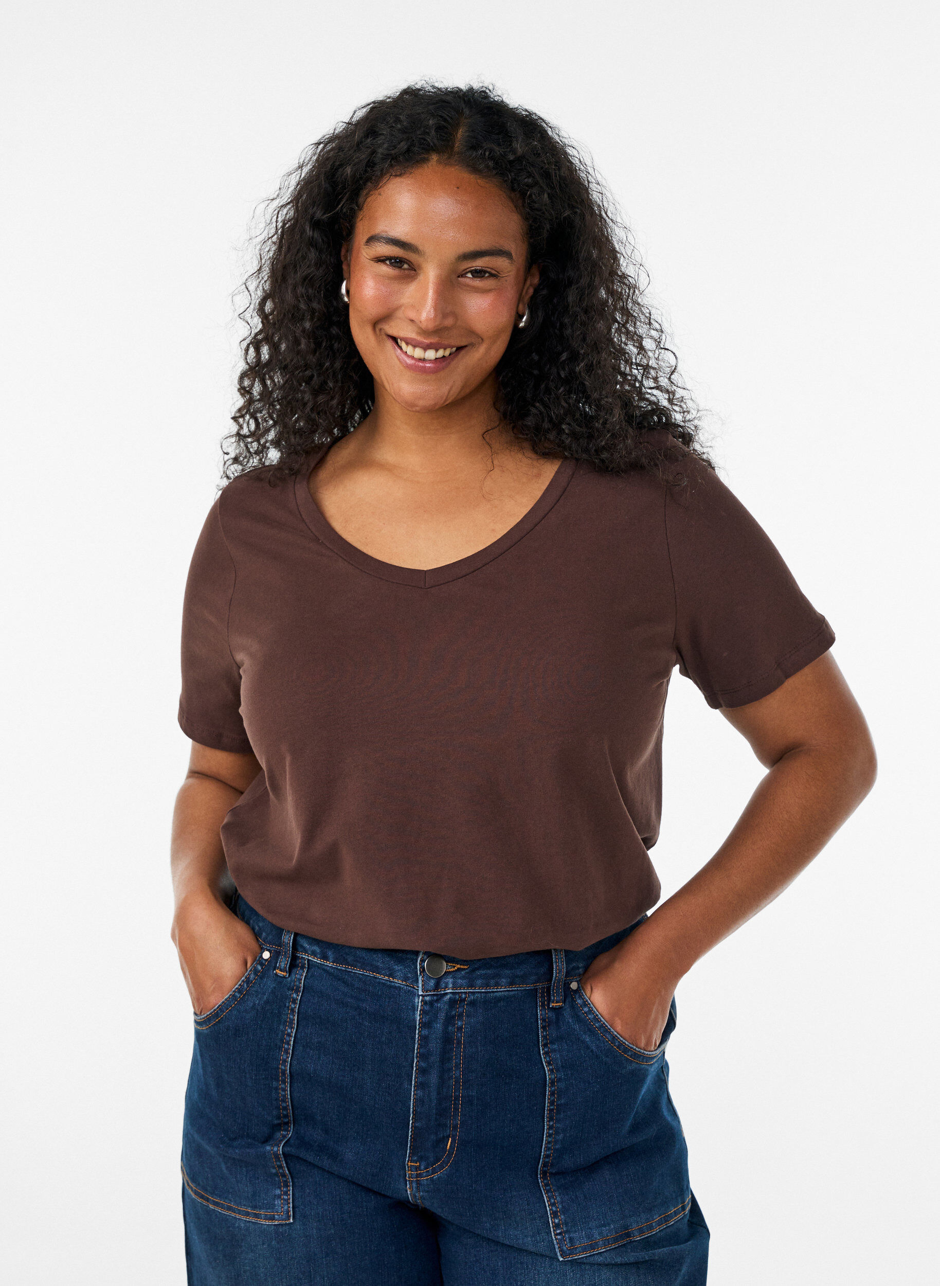 ZizzifashionBasic plain cotton t-shirt, Brown, Model image number 0
