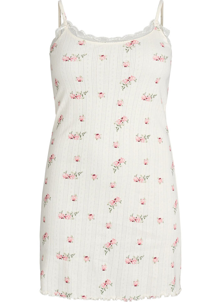 Nightgown with thin straps and textured pattern, Vanilla, Packshot image number 0