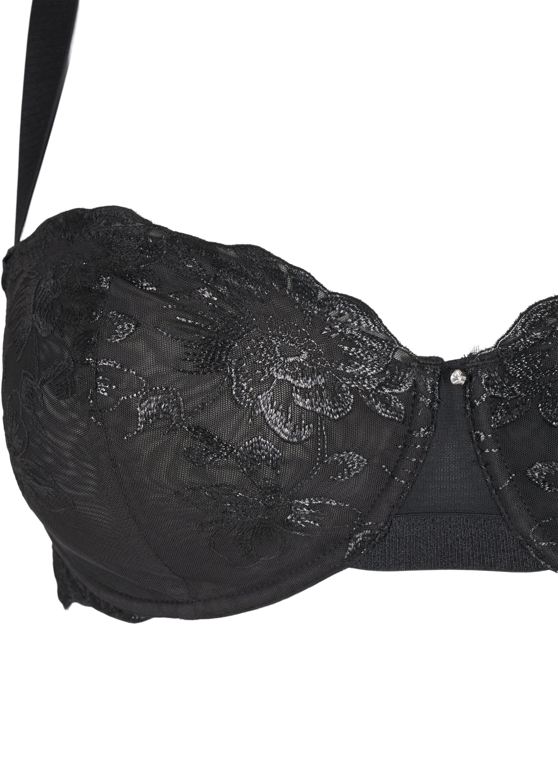 Zizzifashion Balconette bra with underwire and embroidered lace, Black, Packshot image number 2