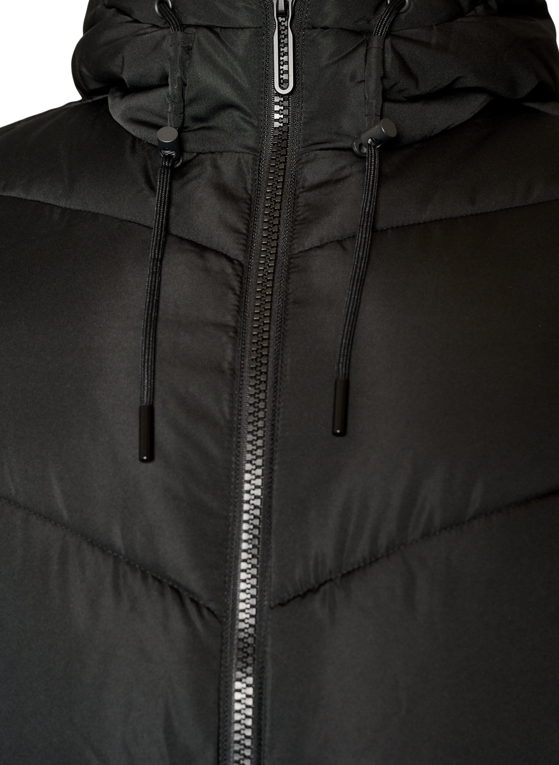 Zizzifashion Long puffer coat with hood and pockets, Black, Packshot image number 2