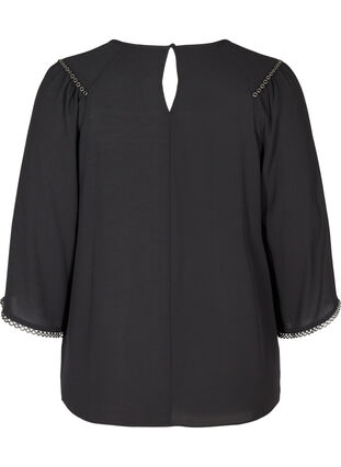 Blouse with 3/4-length Sleeves and Rivets, Black, Packshot image number 1