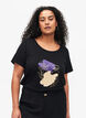 Cotton T-shirt with a motif, Black w. Face Foil, Model image number 0
