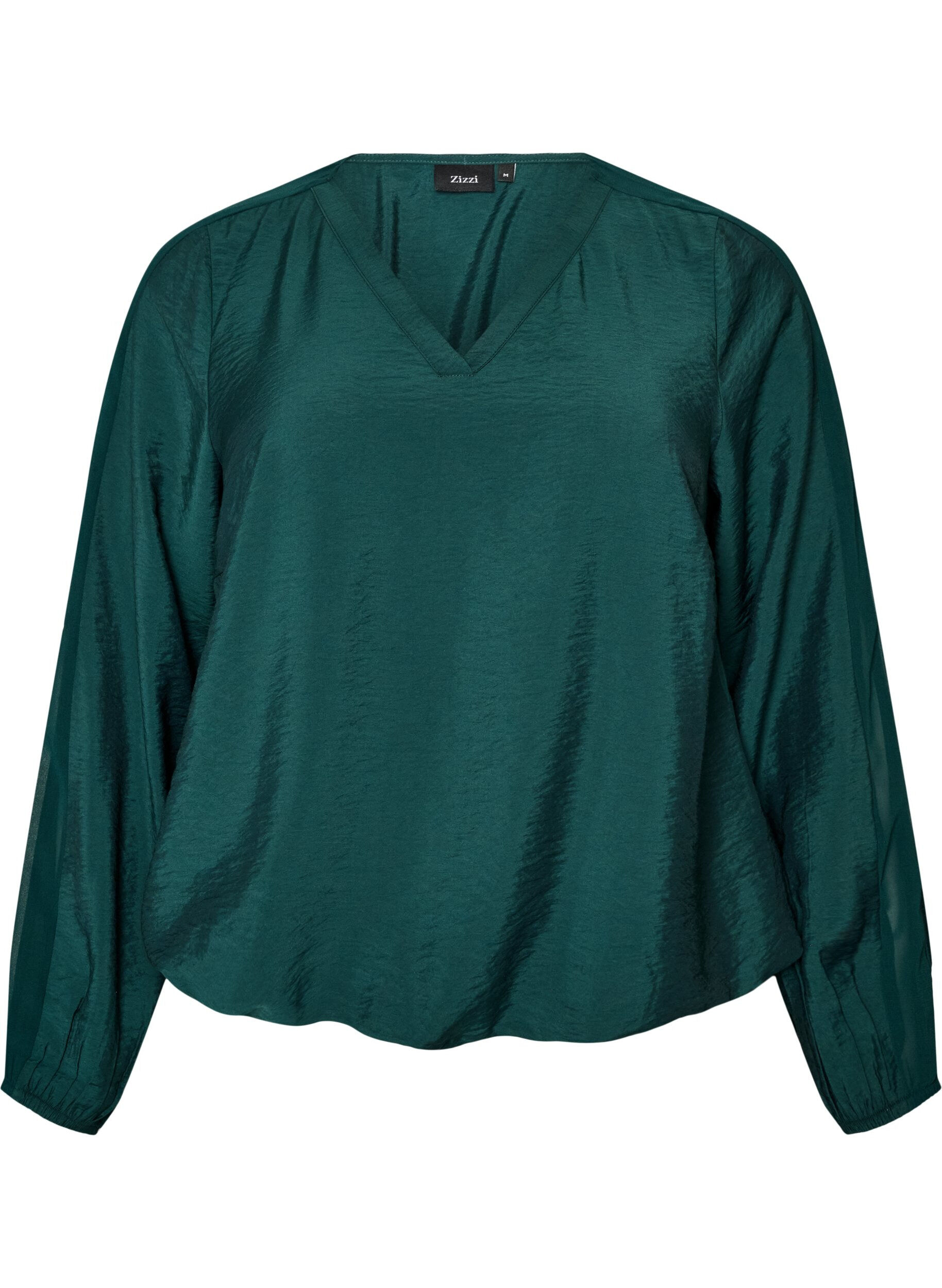 ZizzifashionBlouse with balloon effect and chiffon details, Green, Packshot image number 0