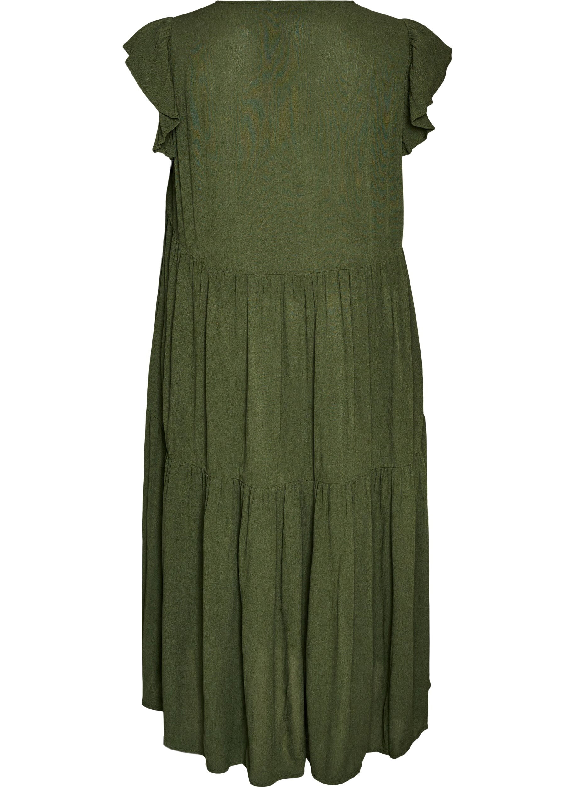 Zizzifashion Midi dress in viscose with ruffle sleeves, Green, Packshot image number 1