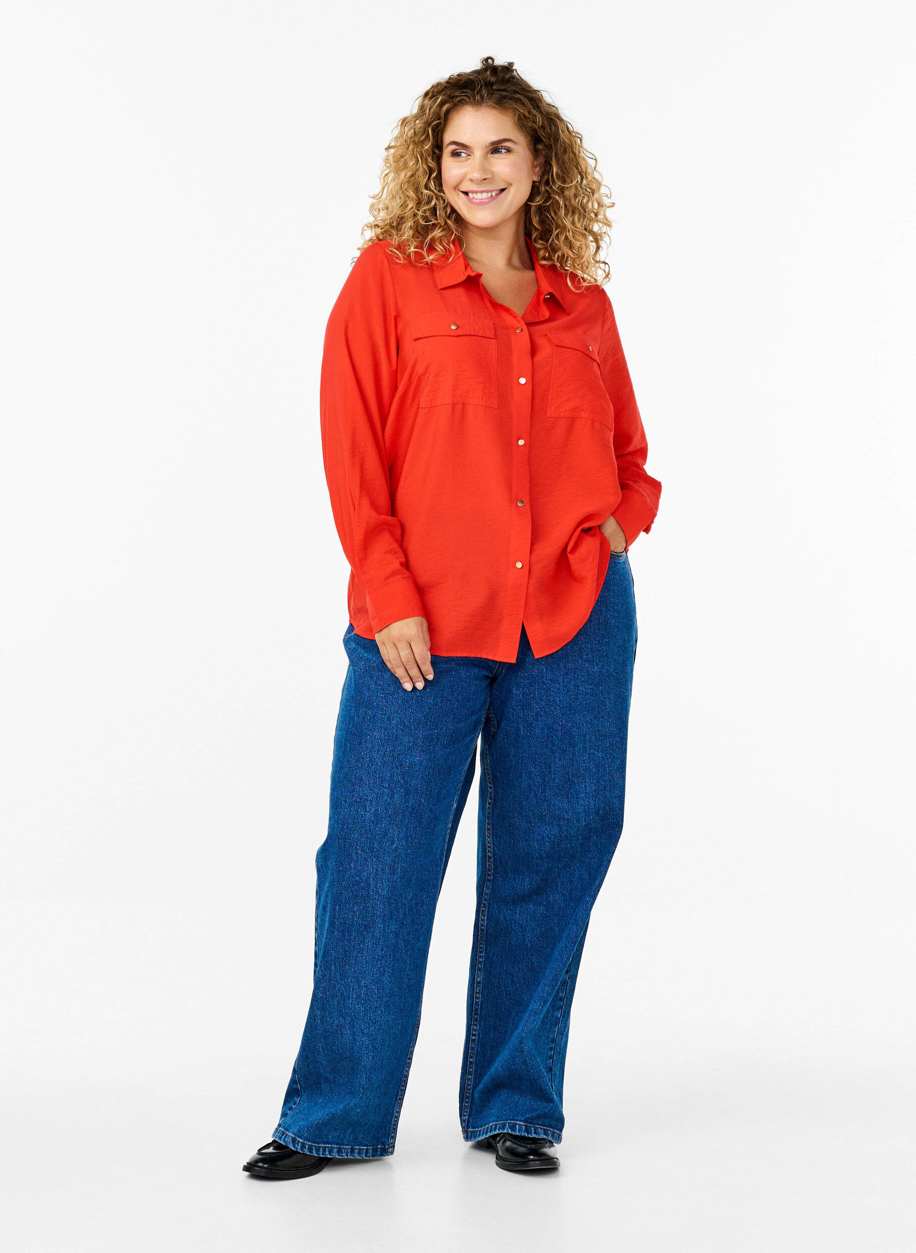 Zizzifashion Shirt with collar and chest pockets, Red, Model image number 1