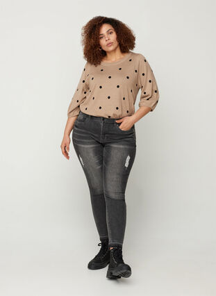 Super slim Amy jeans with distressed look, Grey Denim, Model image number 2