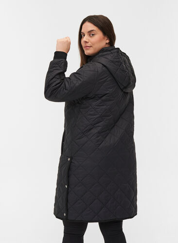 Quilted thermal jacket with hood and zipper, Black, Model image number 1