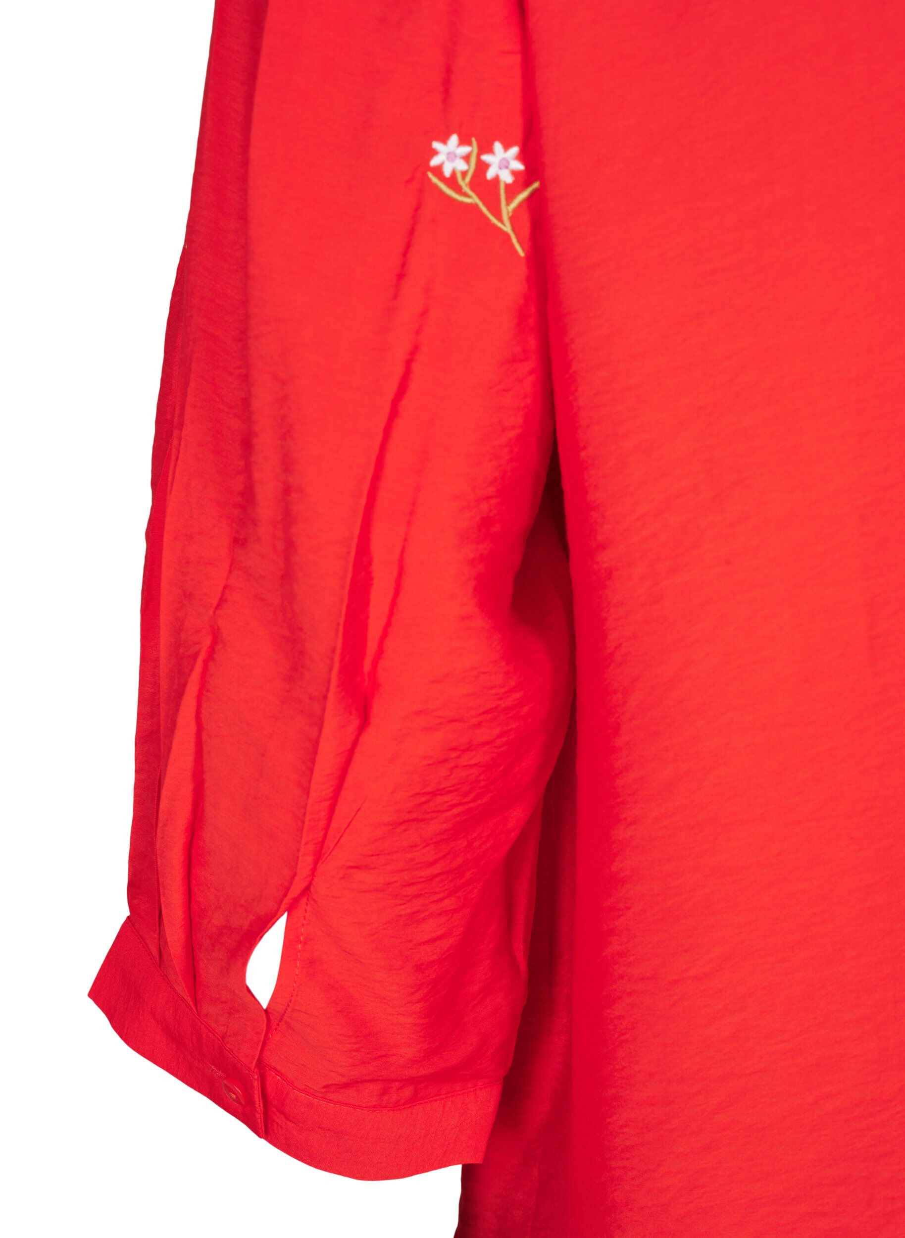 Zizzifashion Blouse with 3/4 sleeves and floral embroidery, Flame Scarlet, Packshot image number 3