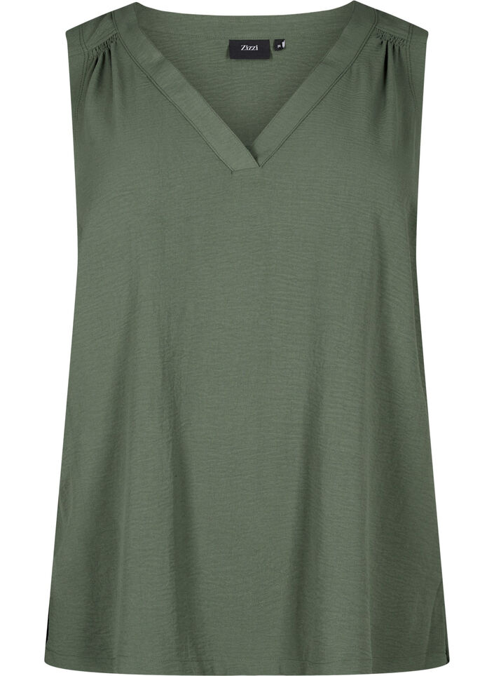Sleeveless top with wrinkle details, Green, Packshot image number 0