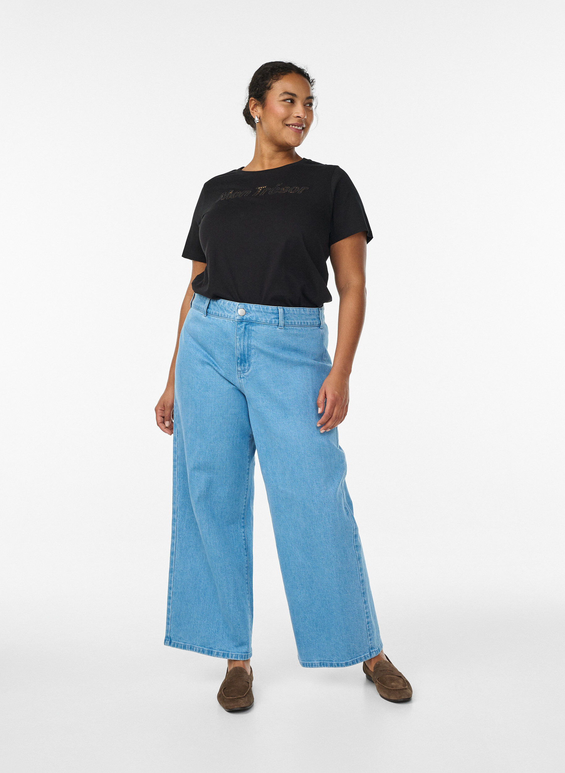 Zizzifashion Cotton t-shirt with a decorative front detail, Black, Model image number 1