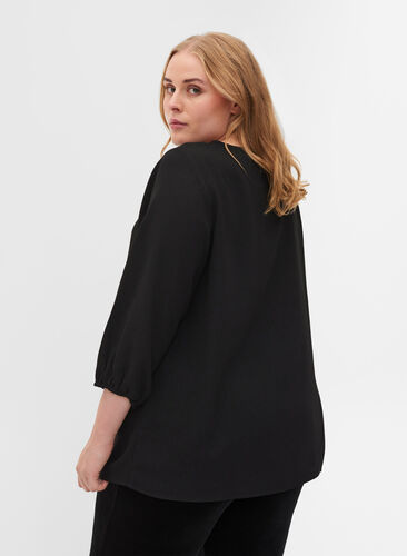 Solid-coloured 3/4 sleeve blouse with lace, Black, Model image number 1