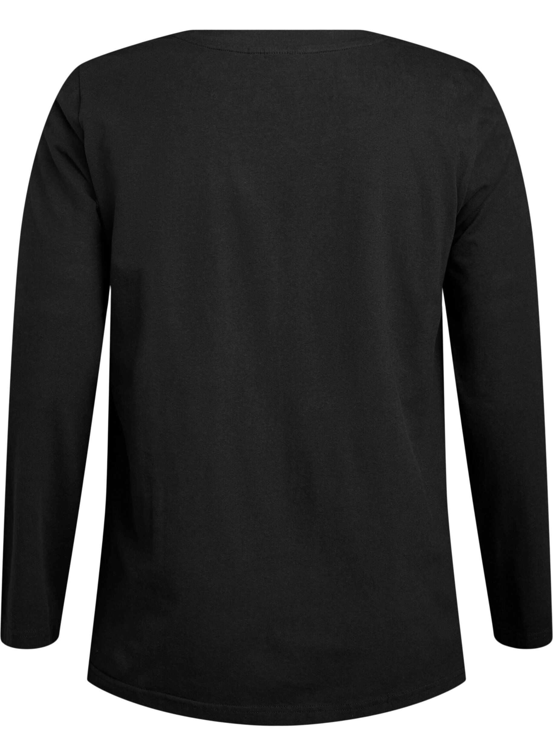 Zizzifashion Basic jersey blouse with long sleeves, Black, Packshot image number 1