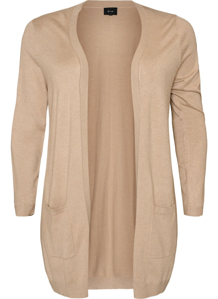 Long knitted cardigan in a viscose blend, Beige, Packshot image number 0