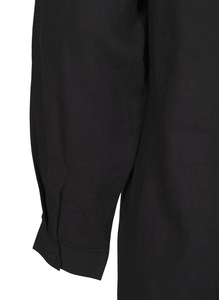 Long shirt in linen and viscose, Black, Packshot image number 3