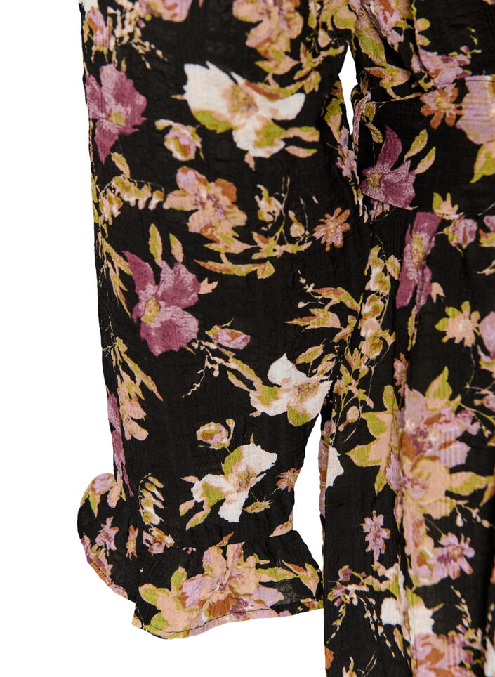 Midi dress with floral print and detachable tie belt, Black, Packshot image number 3