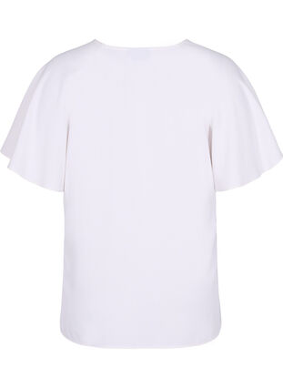 Short-sleeved blouse with rounded neckline, Bright White, Packshot image number 1
