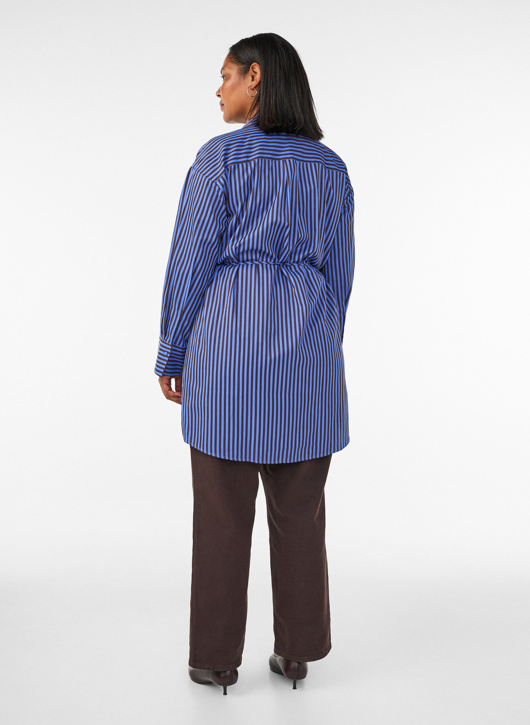 ZizzifashionStriped shirt with a wrap effect and a tie-belt, Blue, Model image number 2