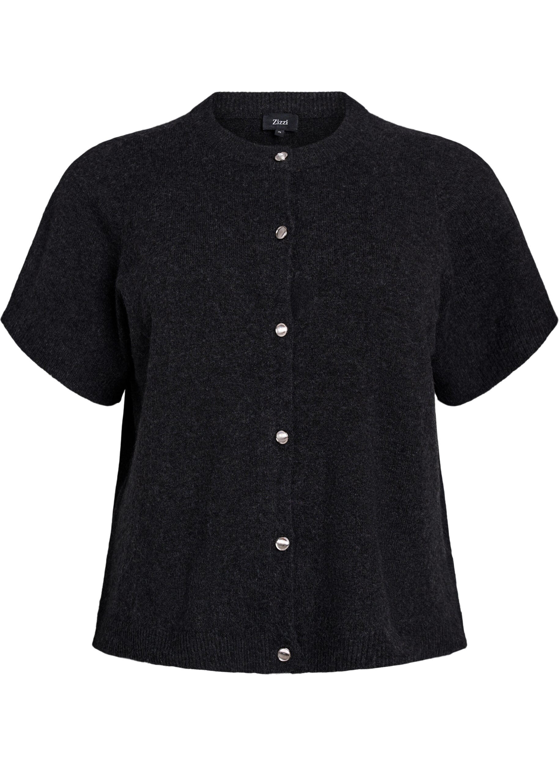 Zizzifashion Knitwear cardigan with short sleeves, Dark Grey, Packshot image number 0