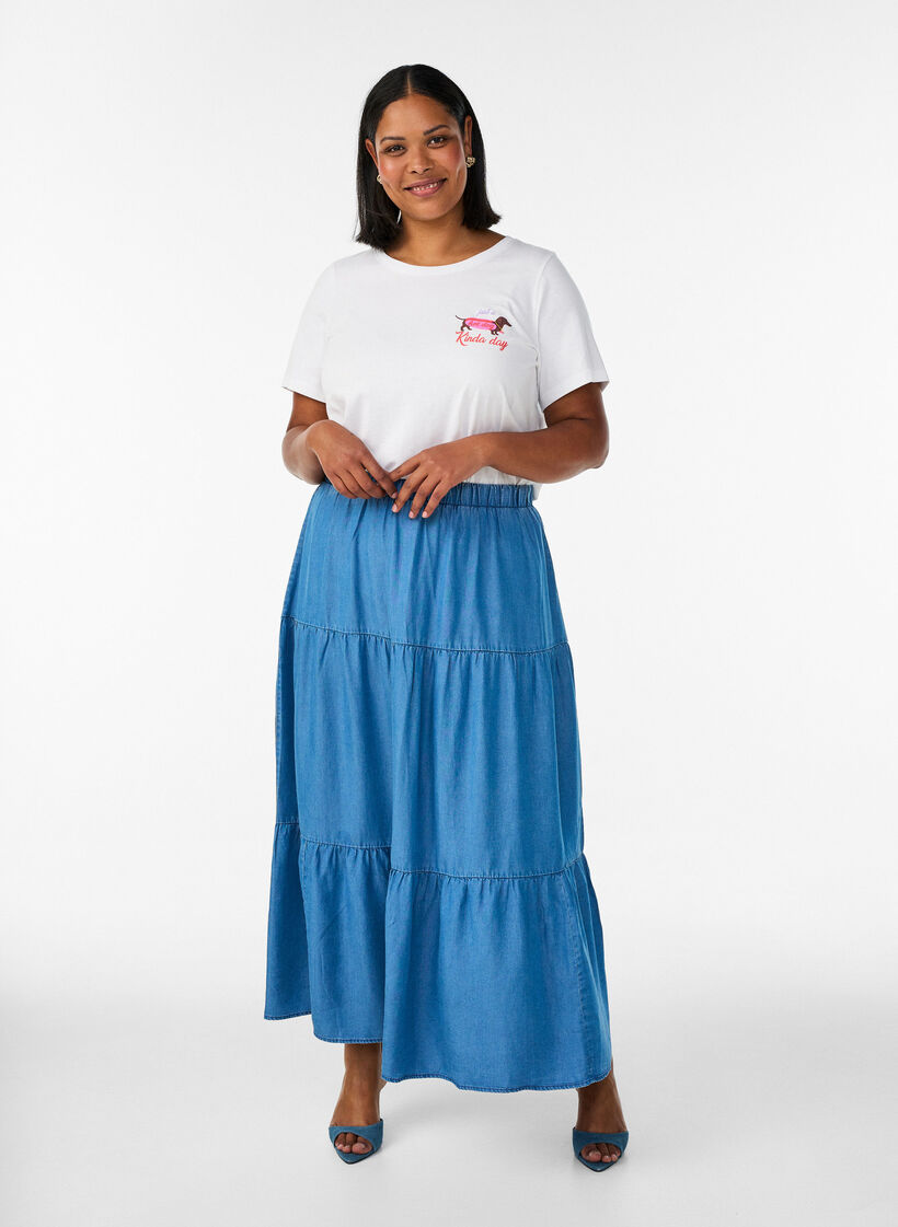 Denim maxi skirt with ruffles, Blue, Model image number 0