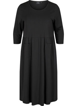 Midi dress in organic cotton with pockets, Black, Packshot image number 0