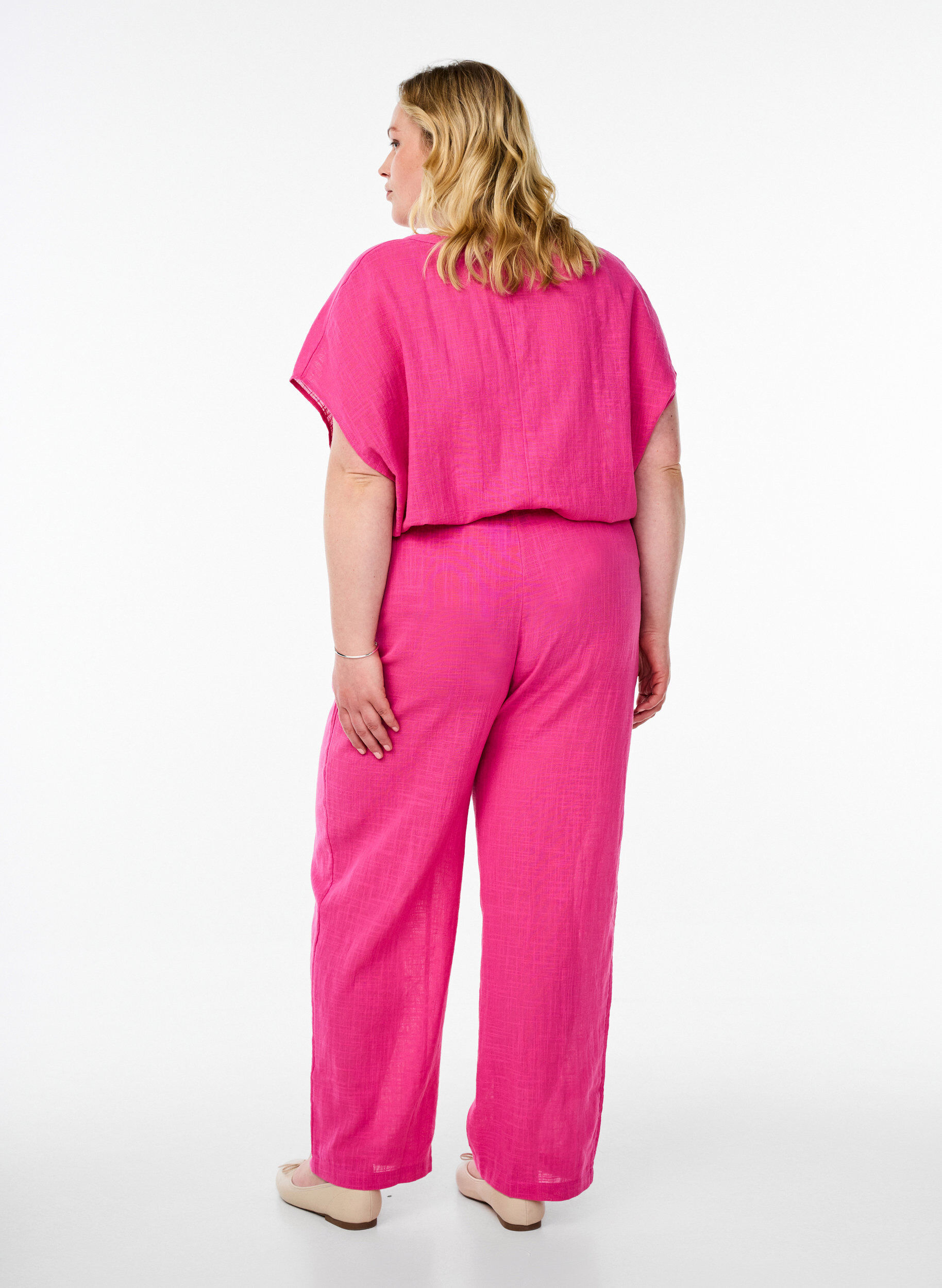 Zizzifashion FLASH - Straight fit trousers with high waist, Pink, Model image number 1