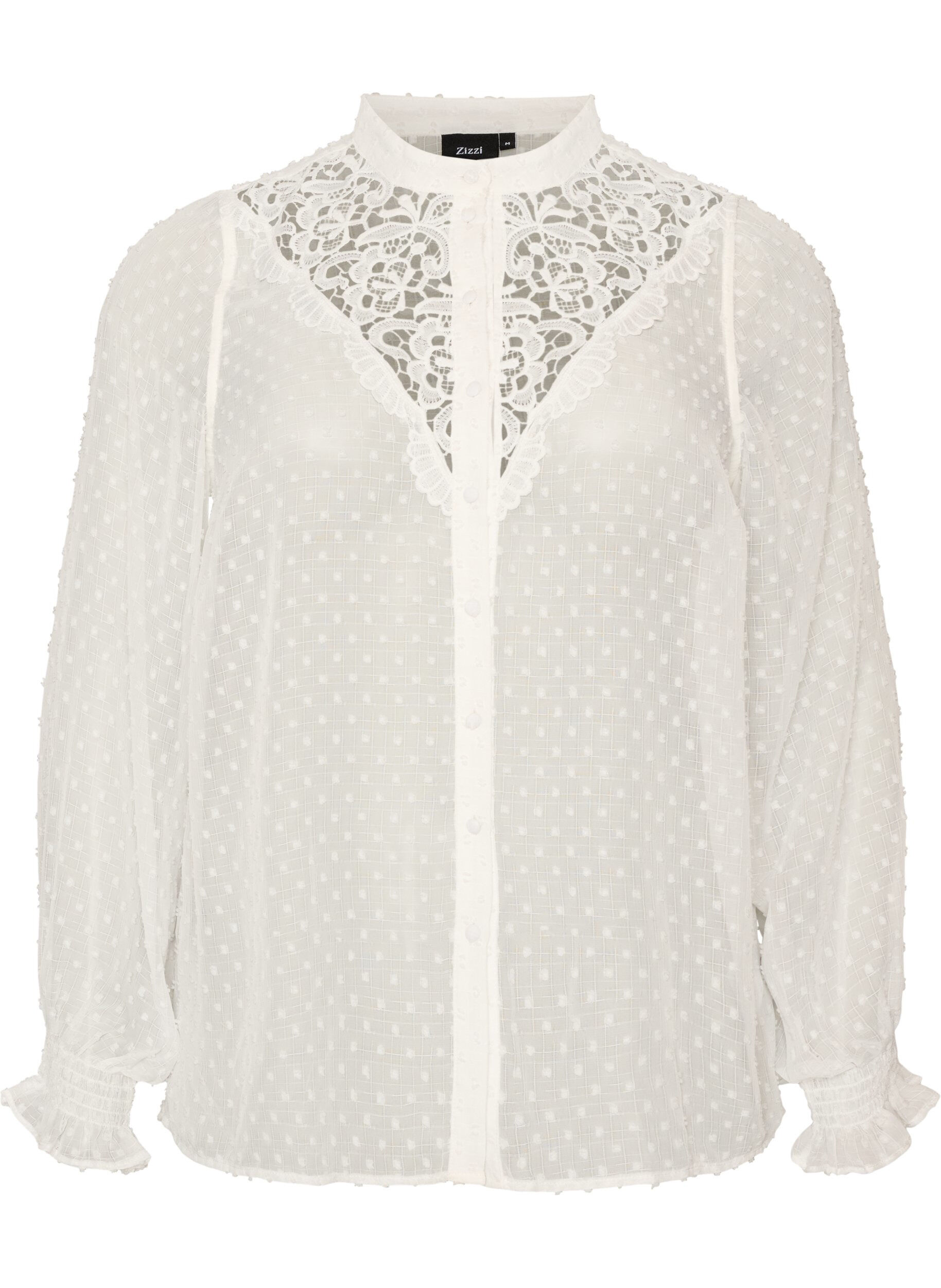 ZizzifashionShirt blouse with lace insert and dot pattern, Vanilla, Packshot image number 0
