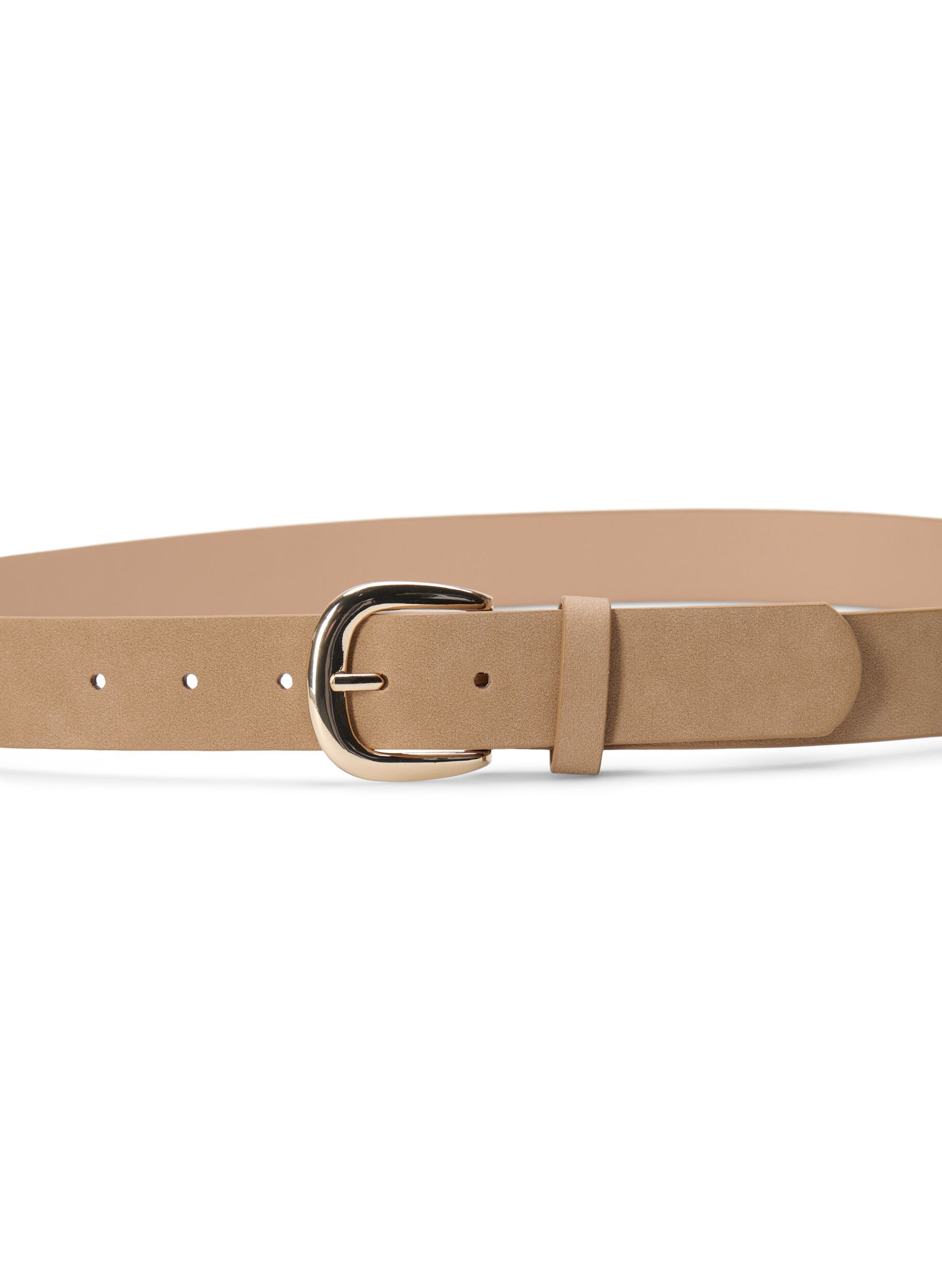 Zizzifashion Faux leather belt with gold-colored buckle, Beige, Packshot image number 2