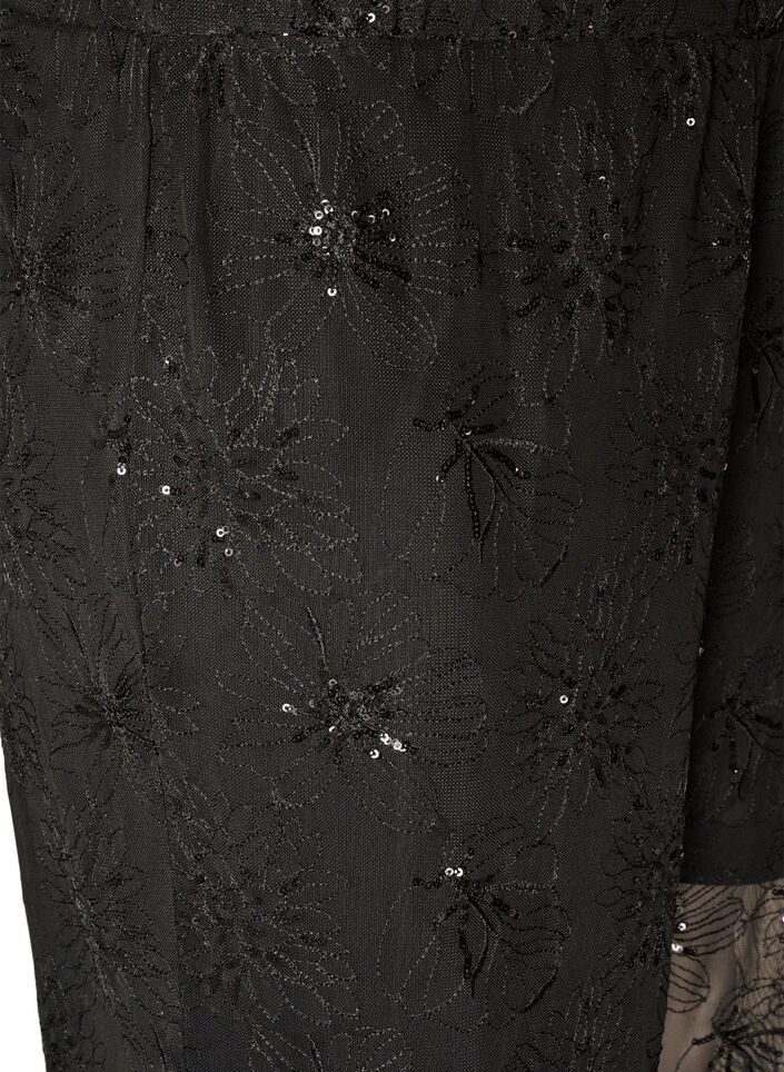 Mesh trousers with floral embroidery and sequins, Black, Packshot image number 2