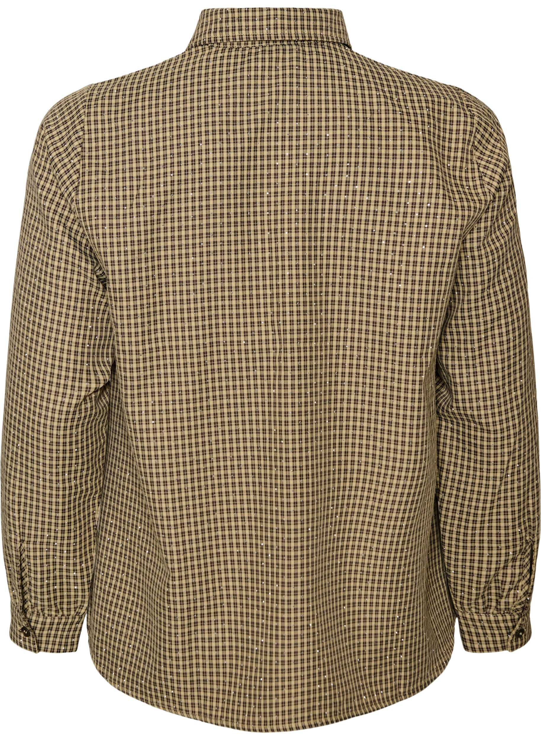 ZizzifashionShirt with small check pattern and rhinestones, Brown, Packshot image number 1